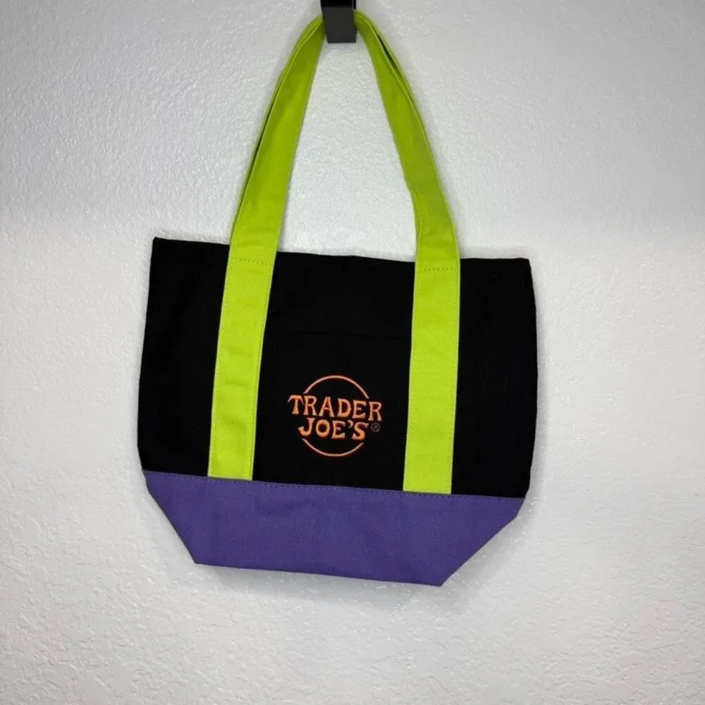 Trader Joes Mini Canvas Tote Bag Halloween Black Green Purple Limited Edition